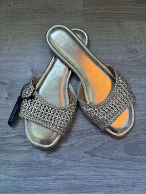 ❤️ NWT Cynthia Rowley Metallic Gold Woven Slide Sandals~Size 8.5